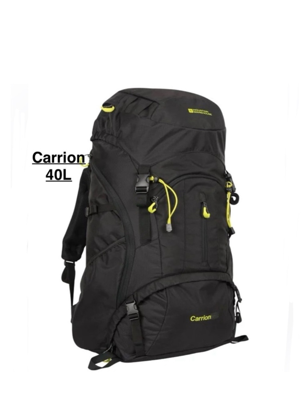 Mountain Warehouse Carrion 40L/22in Backpack black & neon perfect condition ⭐️⭐️
